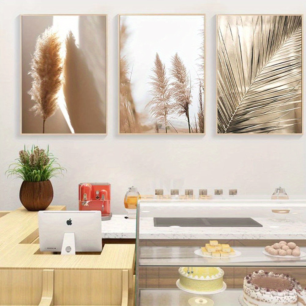 Pampas Grass Decor - Ensemble de 3 affiches 2D plates