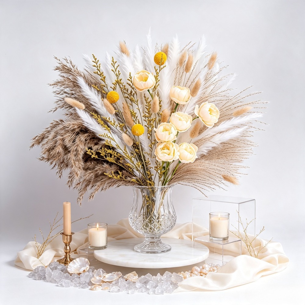 Pampas Grass Decor - Bouquet de fleurs séchées mélangées, Herbe